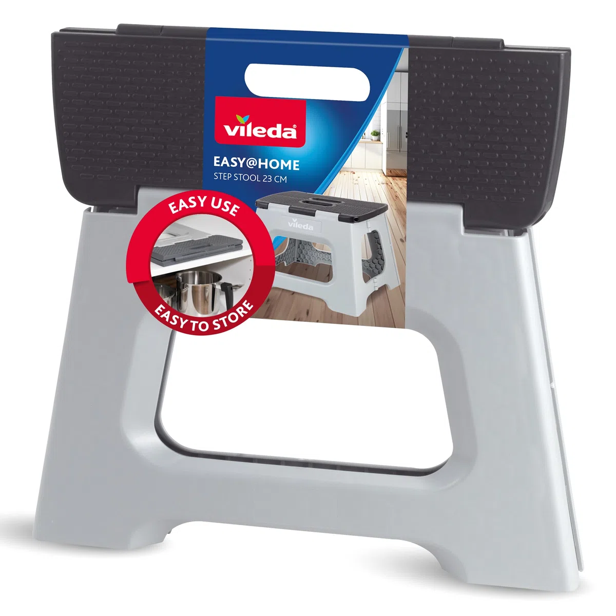 Vileda Sgabello Pieghevole 23cm - per Adulti e Bambini fino a 150 kg - Rivestimento antiscivolo - Sgabello plastica, Sgabellino da Bagno e Cucina - Scaletta Sgabello - Folding Stool