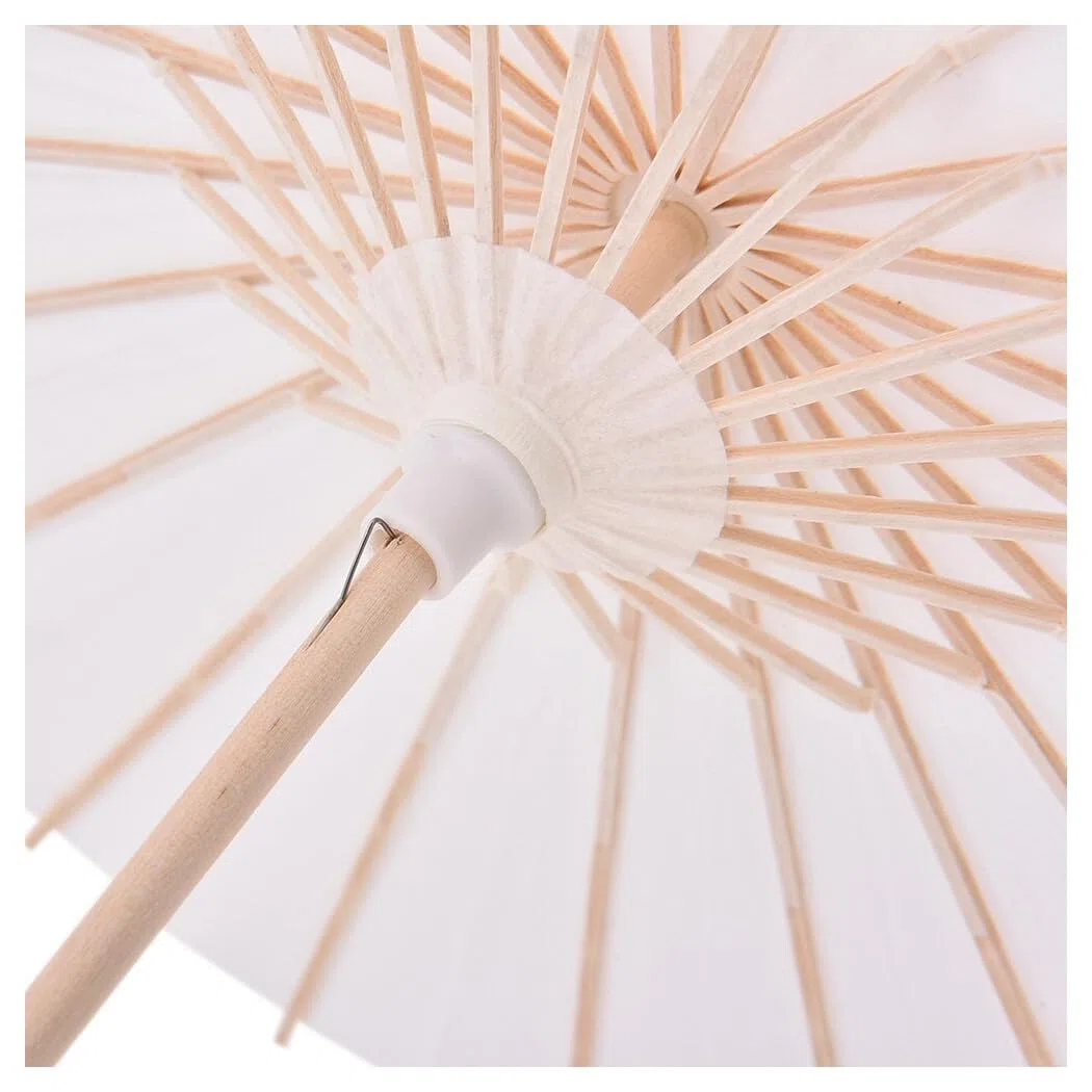 Trade Shop - Set 12 Pezzi Ombrello Bambu Bianco 15 Cm Carta Legno Sposa Wedding Ombrellino