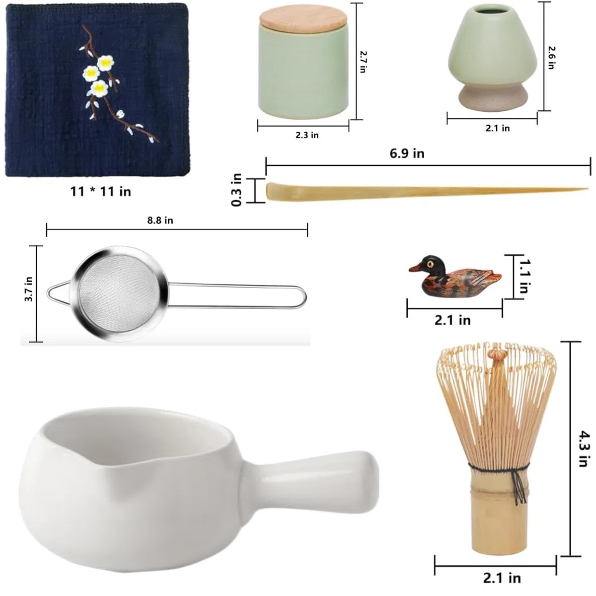 Kit per cerimonia matcha per cerimonia del tè giapponese, ciotola con beccuccio e manico, frusta, paletta da tè, colino in polvere Matcha, set da tè per preparare il latte Usucha, Koicha e