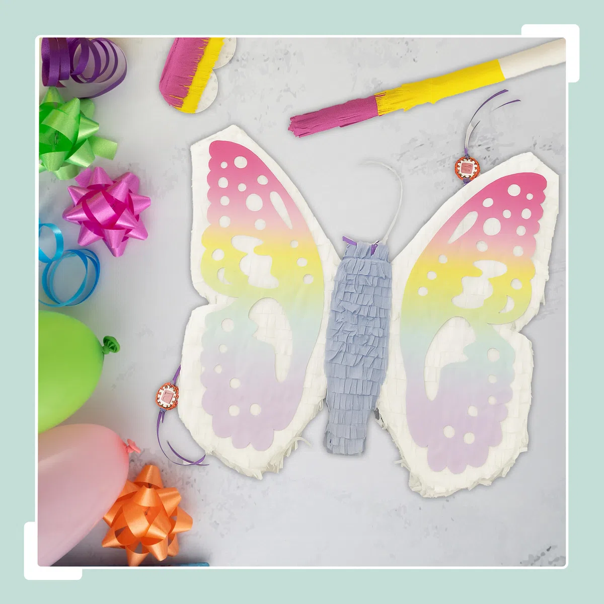 Relaxdays Piñata Farfalla con Bastone e Maschera, da riempire, 48x58x10 cm, Colorata, per Bambini, Compleanno