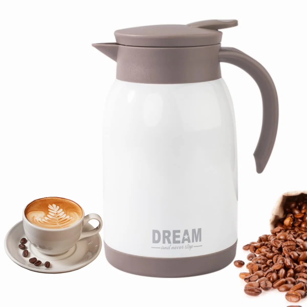 Caraffe per te e caffè,800 ml Caraffa termica da caffè in acciaio inossidabile, isolata sotto Vuoto, con Coperchio a Pressione,conservazione a Freddo o Caldo per più di 12 ore