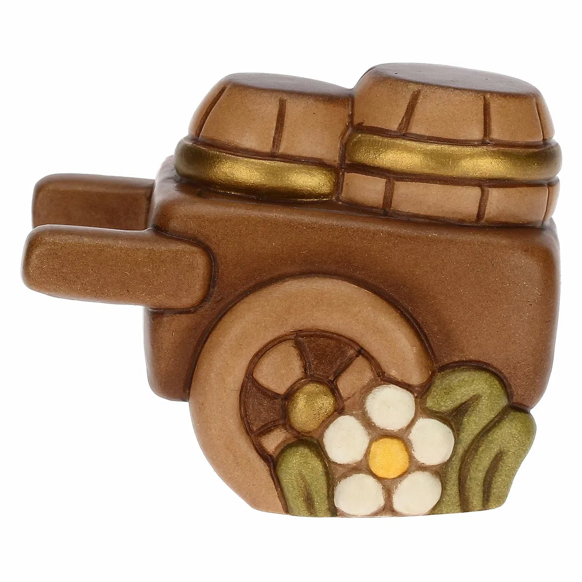 THUN - Carretto di Barili in Ceramica Decorata a Mano, Linea Presepe Classico, Decorazioni Natale Casa, 6.3x5.1x5.9 cm h