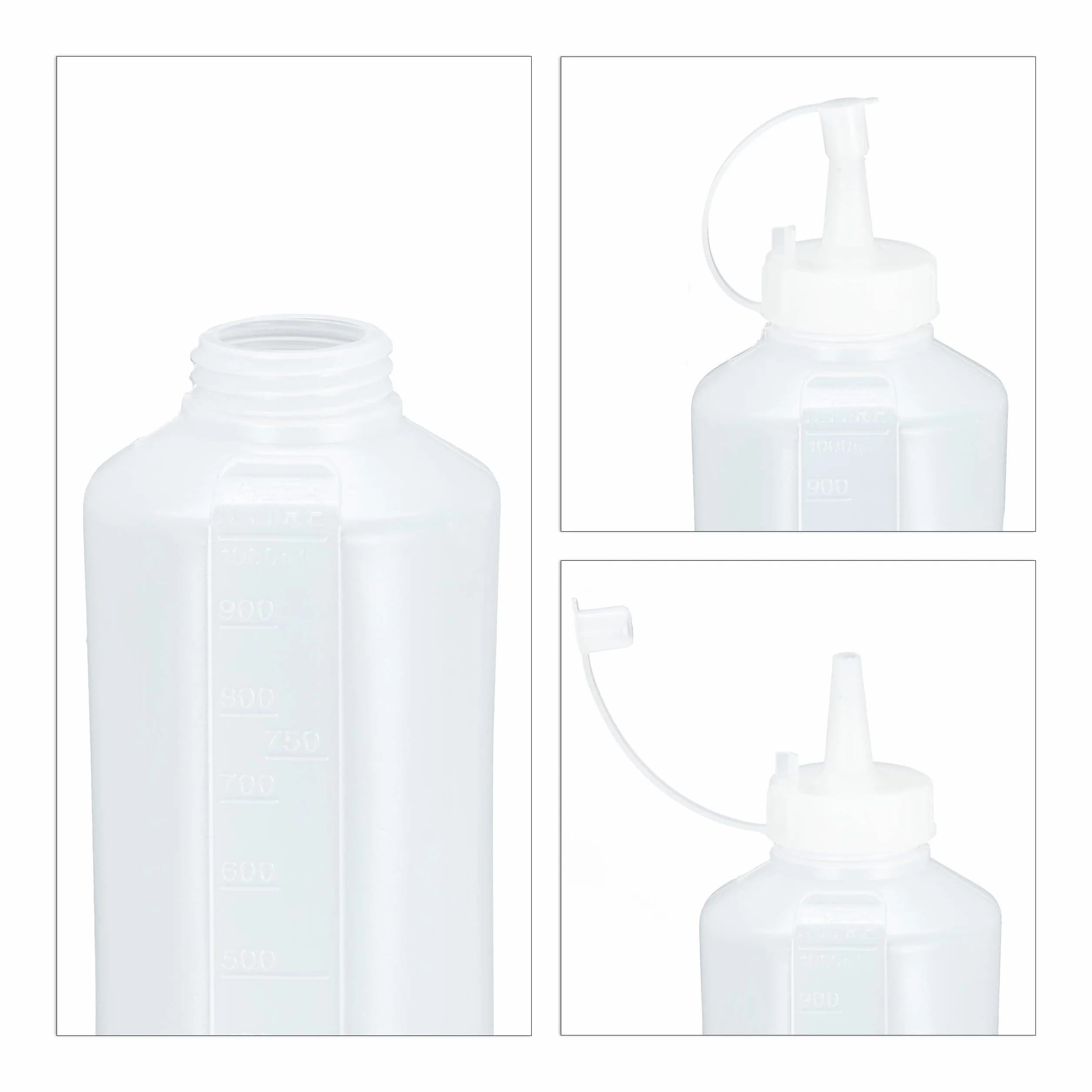 Relaxdays 8 flaconi da spremere da 1000 ml, per Salse, Bottiglia a spruzzo da riempire, spremere in plastica, Bottiglia di Salsa, Trasparente