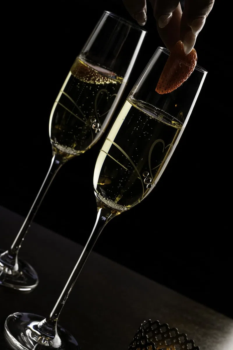 DIAMANTE Flute da champagne, bicchieri da prosecco con design 'Romance' tagliato a mano, impreziosito da cristalli, con scatola regalo