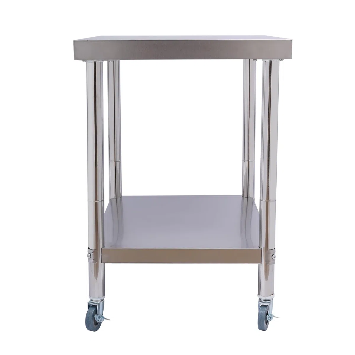 OUKANING Carrello da portata in acciaio inox, 2 piani, tavolo da lavoro, cucina in acciaio inox, con ruote, per uso domestico/commerciale, capacità di carico 300 kg, tubo rotondo 5 cm (dimensioni: 76