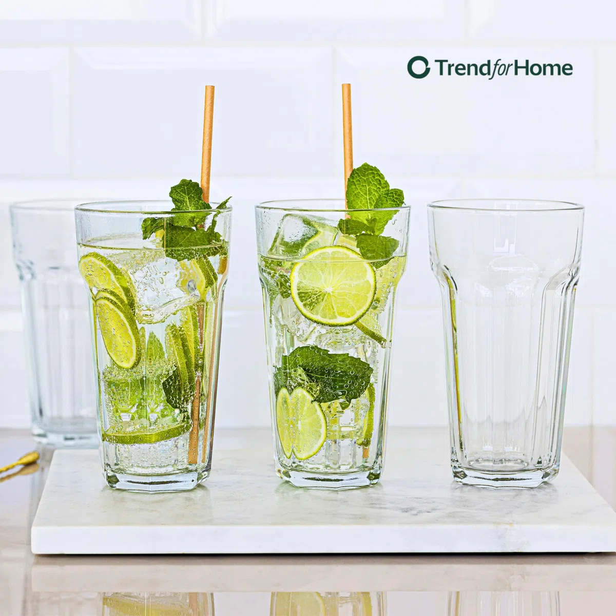 TREND FOR HOME Bicchieri da Cocktail XXL Caipirinha Highball 630 ml Set da 6 Design Retrò Tumbler Acqua Succo Caffè Freddo Longdrink Vetro Soda-Lime Senza Piombo Lavastoviglie Collezione Alva