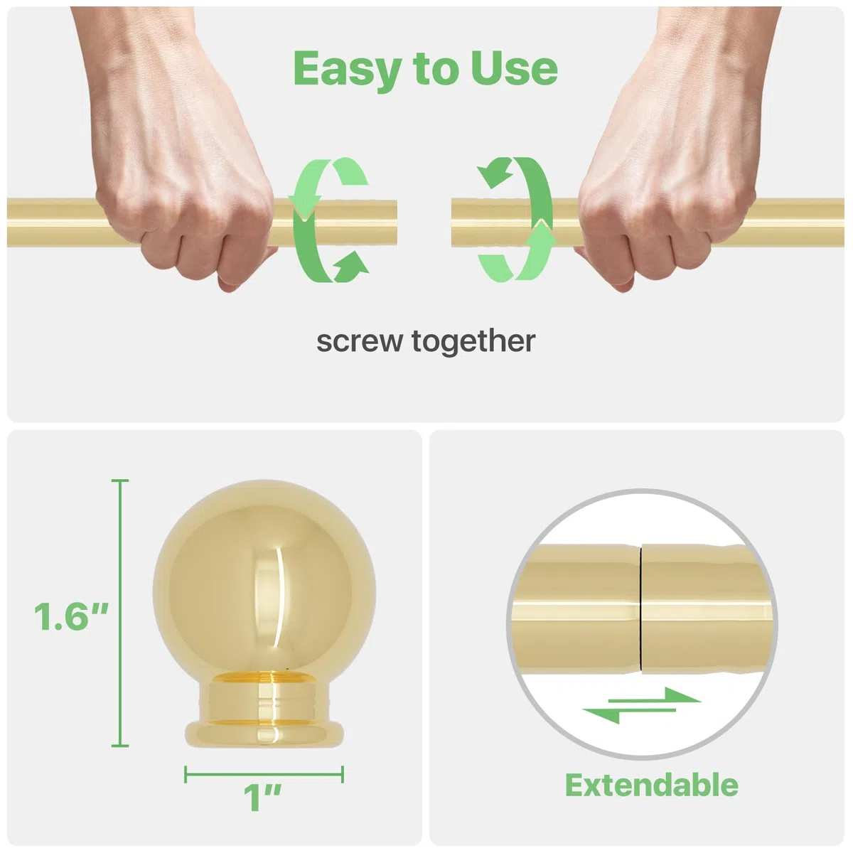 bastone tenda oro 3 metri set bastone per tende regolabile con staffa bastone per tende in metallo diametro 5/8 per esterni interni camera da letto soggiorno 80 300 cm