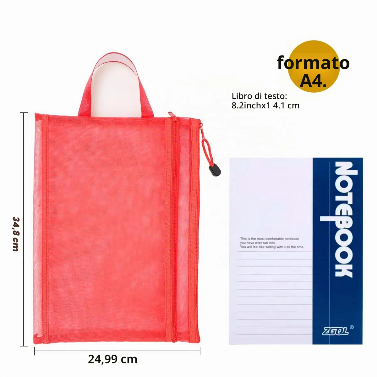Sacchetti a rete con cerniera in 5 colori, 10 pezzi, formato A4, a doppio strato, in nylon, per riporre e organizzare giocattoli, traspirante, trasparente, con cerniera, con tasca per maniglia, per