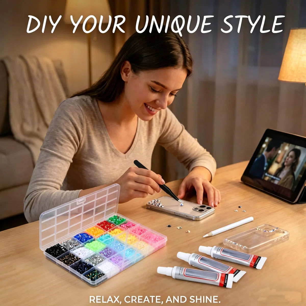 Bedazzling - Kit con colla e penna, kit di strass Bedazzle in 40 colori, multicolore con retro piatto, gemme arcobaleno per fai da te, kit di strass Bedazzler per abbigliamento, scarpe, libri per