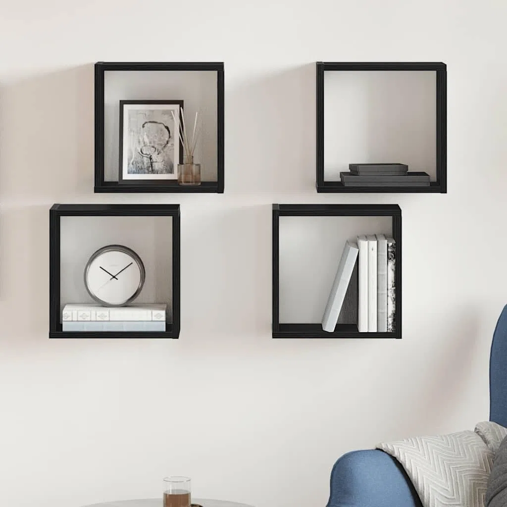 Gecheer Mensole a cubo da Parete, salvaspazio Funzionali 30x15x30 cm in Legno Tecnico Rovere Nero, mensole modulari per Soggiorno Camera da Letto Ufficio