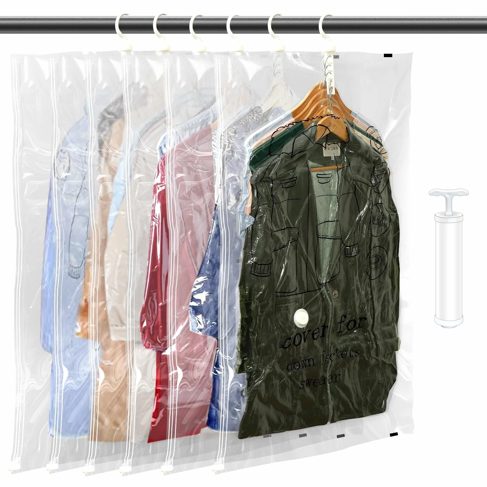 6 pezzi Sacchetti sottovuoto vestiti da appendere - 70×110 cm buste sottovuoto vestiti - trasparenti e riutilizzabili, Copriabiti da Armadio per armadio, per cappotti, giacche e abiti