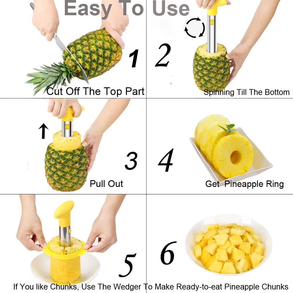 SameTech Strumento per sbucciare ananas e per rimuoverne il torsolo, in acciaio INOX, strumento per la cucina facile da usare