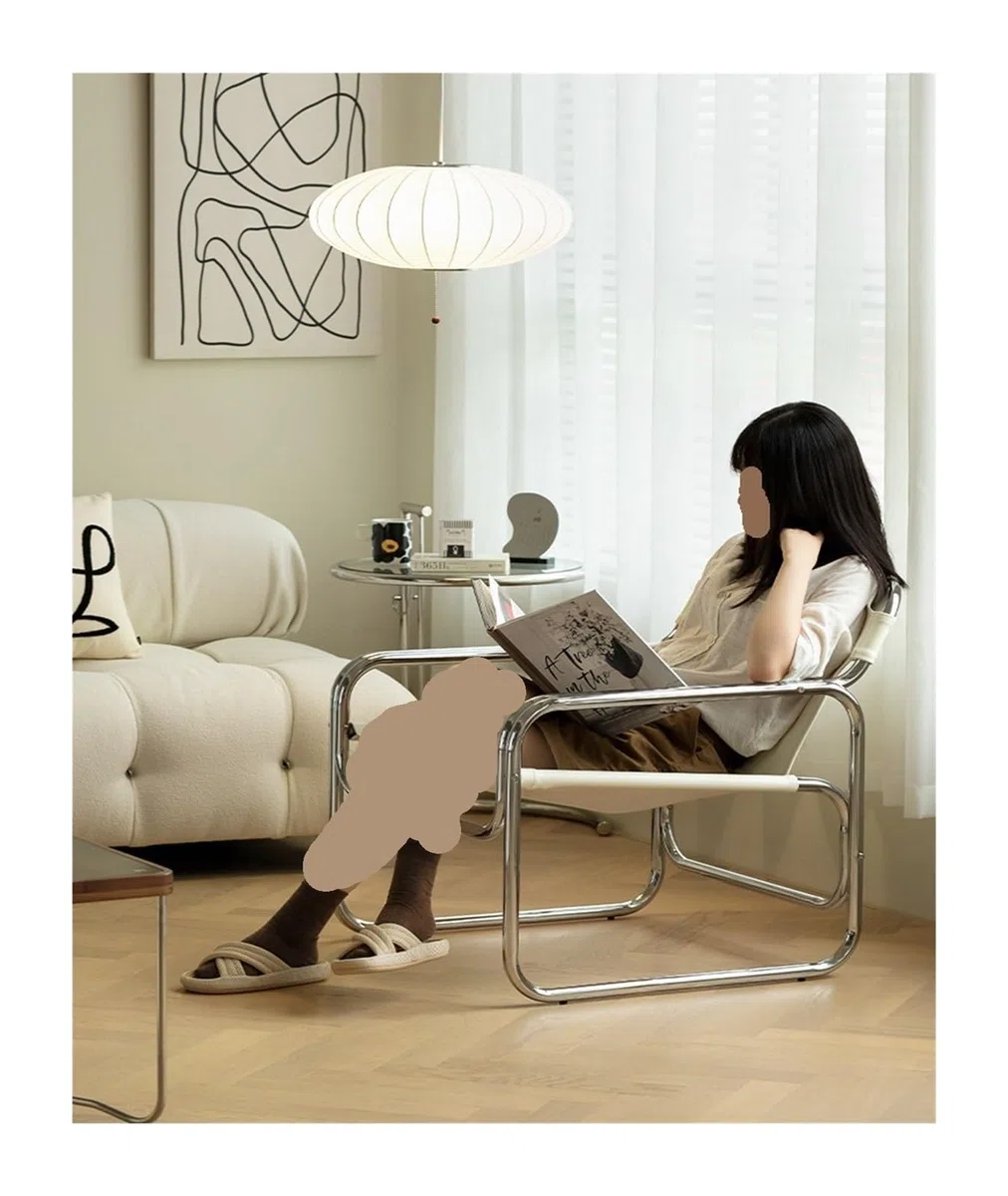 FULLOVE Sedia nordica Bauhaus Mobili Medio-antichi Ins Moda Schienale reclinabile in Acciaio Inossidabile Divano Singolo for Il Tempo Libero 2023(Color:Black)