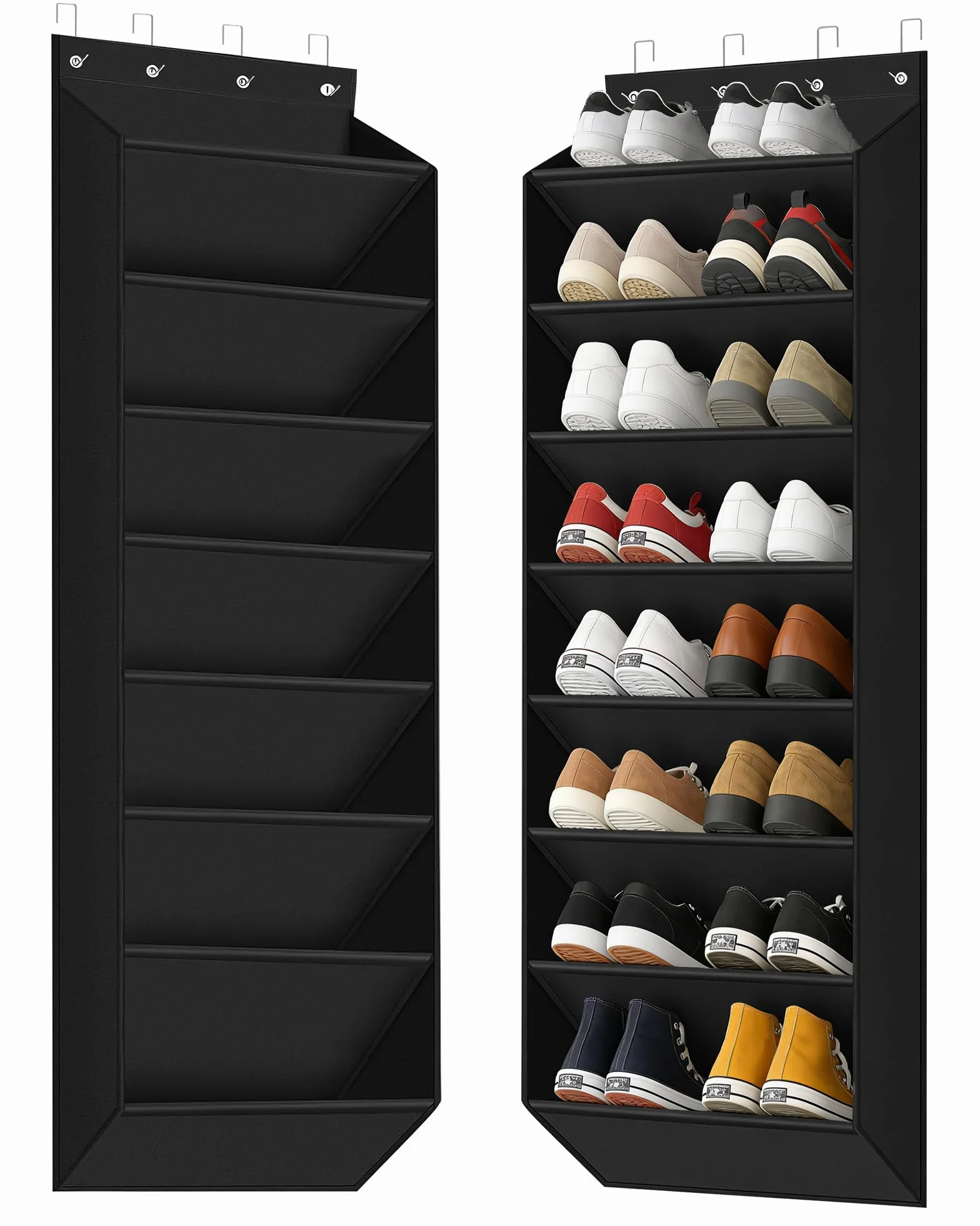 Scarpiera da Appendere Alla Porta - Organizer per Scarpe Appeso con 8 Grandi Tasche - Scarpiera Appesa Adatto a 16-24 Paia di Scarpe (Nero)