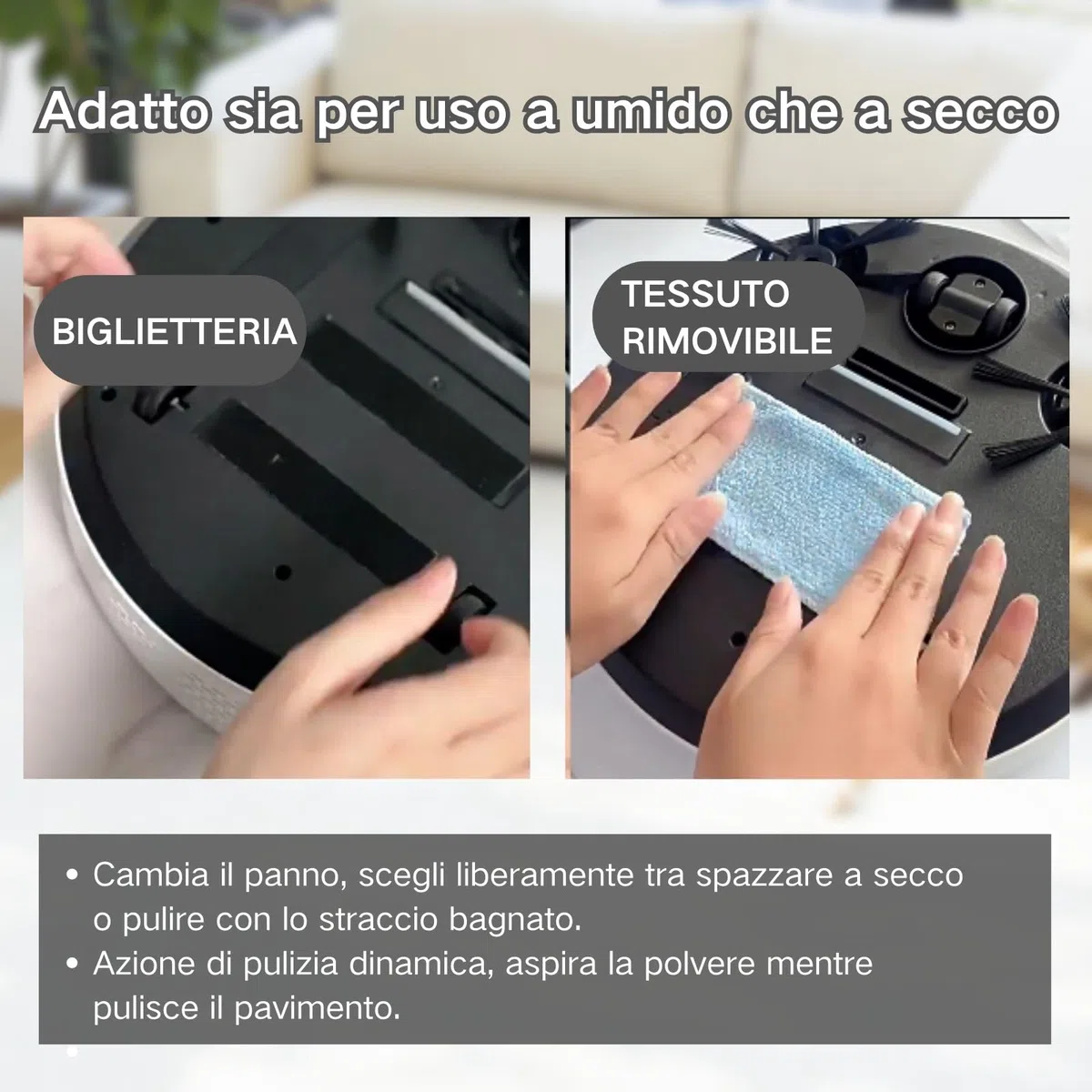 Robot Pulitore e Aspirapolvere, Robot Aspirapolvere Lavapavimenti, Robottino Aspira e Lava Pavimenti, Rilevamento Ostacoli, Adatto per Tappeti e Pavimenti in Legno, Bianco