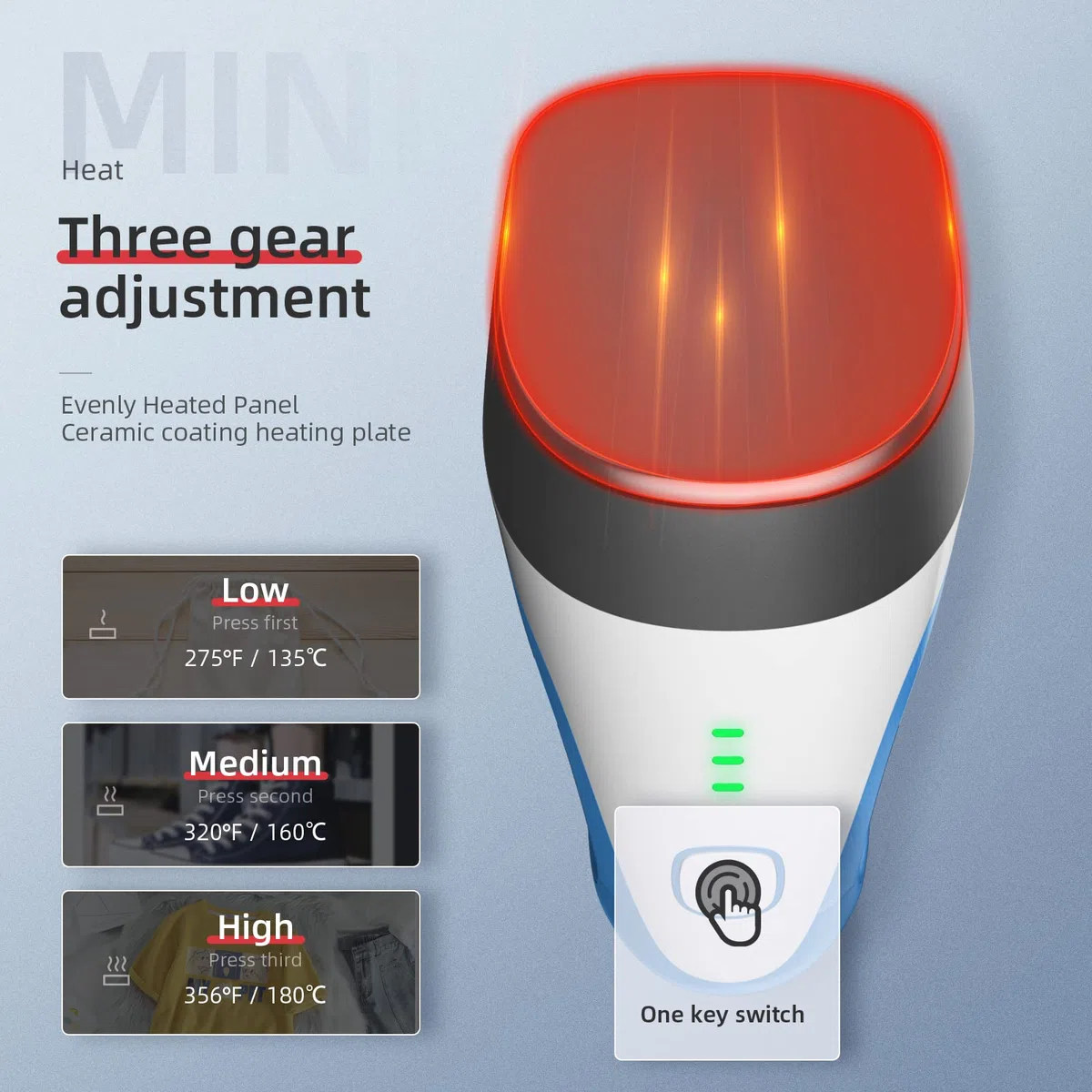 Mini pressa di trasferimento 2.0 generazione blu-bianco, pressa a caldo precisa con spegnimento automatico e cavo da 1,7 m per magliette, scarpe e progetti HTV fai da te, incluso tappetino in silicone