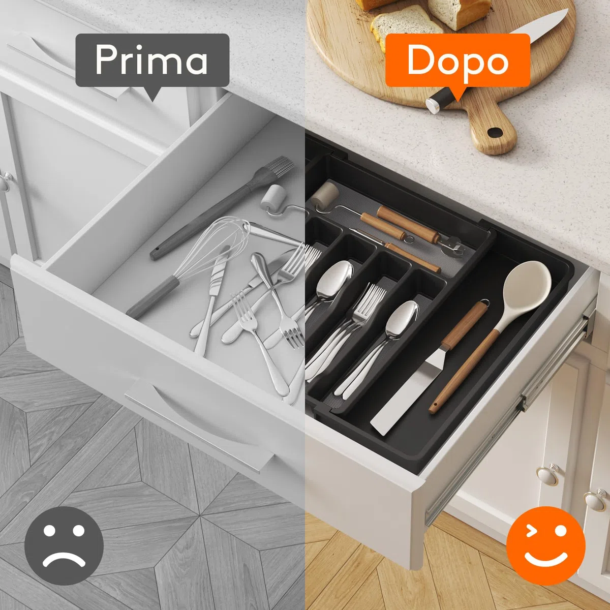Lifewit Portaposate da Cassetto Espandibile, Larghezza 33-57 cm, Organizer Utensili per Cucina Salvaspazio, Accessori Cucina per Cucchiai, Forchette, Profondità 42,4 cm, con TPR Antiscivolo, Nero