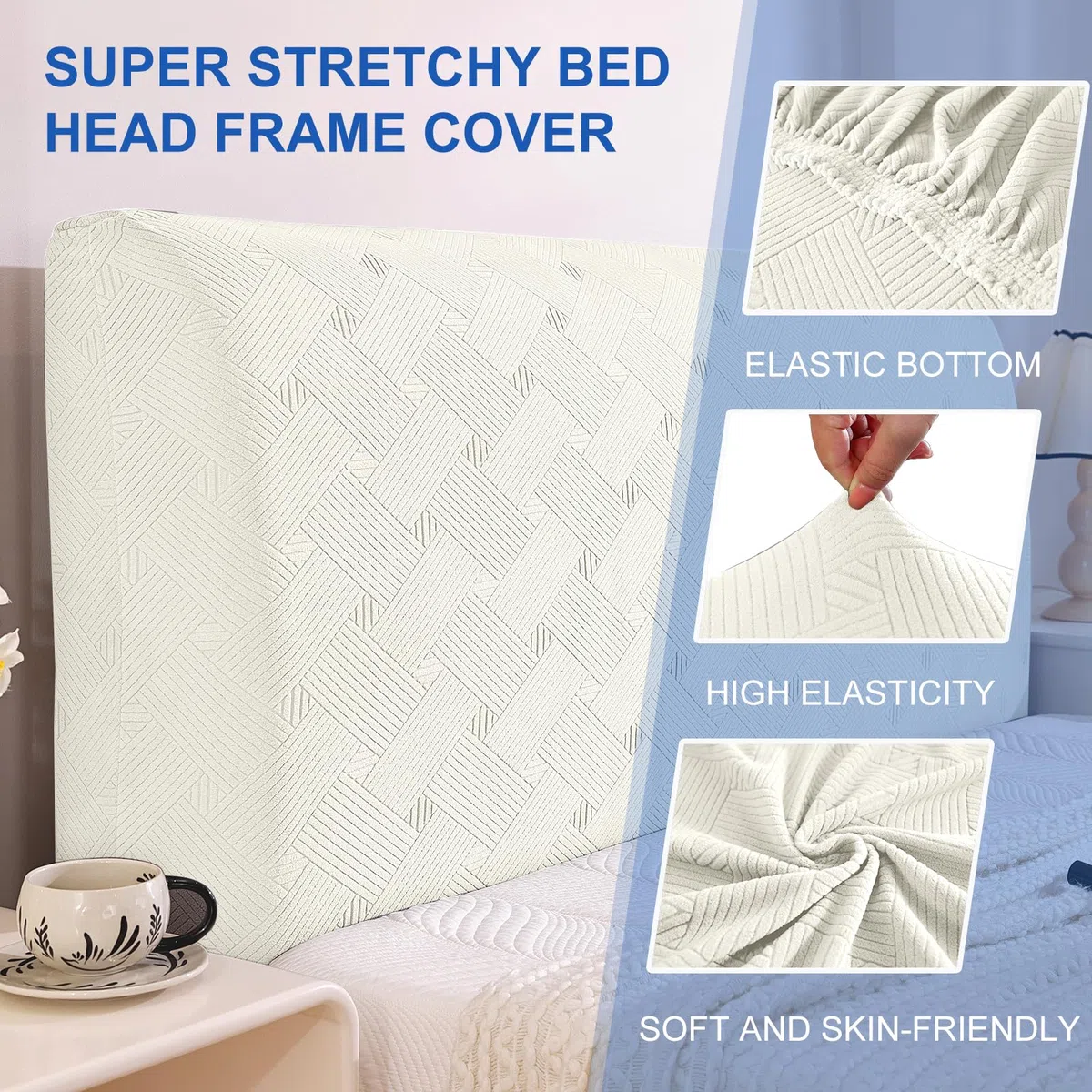 Ystyle Copri Testiera Letto, Copri Spalliera Letto Matrimoniale/Singolo Elasticizzata, Copertura Testata Letto Matrimoniale Lavabile, Headboard Cover Antipolvere Universale(180CM, Bianco)