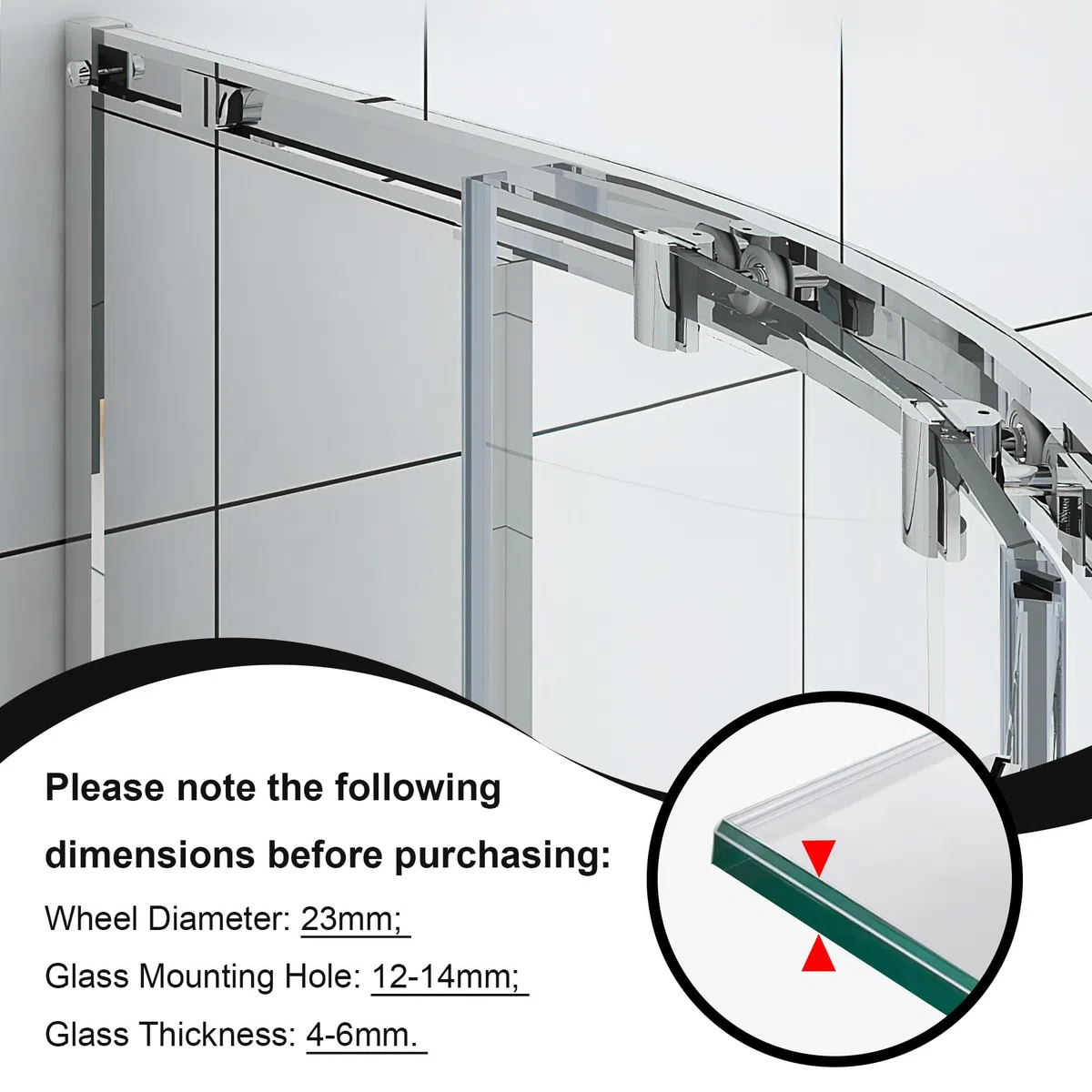 8 rulli di ricambio per porta della doccia da 23 mm, ruote scorrevoli in vetro per box doccia curvi, guide a rullo per bagno, per vetro da 4-6 mm, blocco anti-collisione (4 rulli superiori e 4