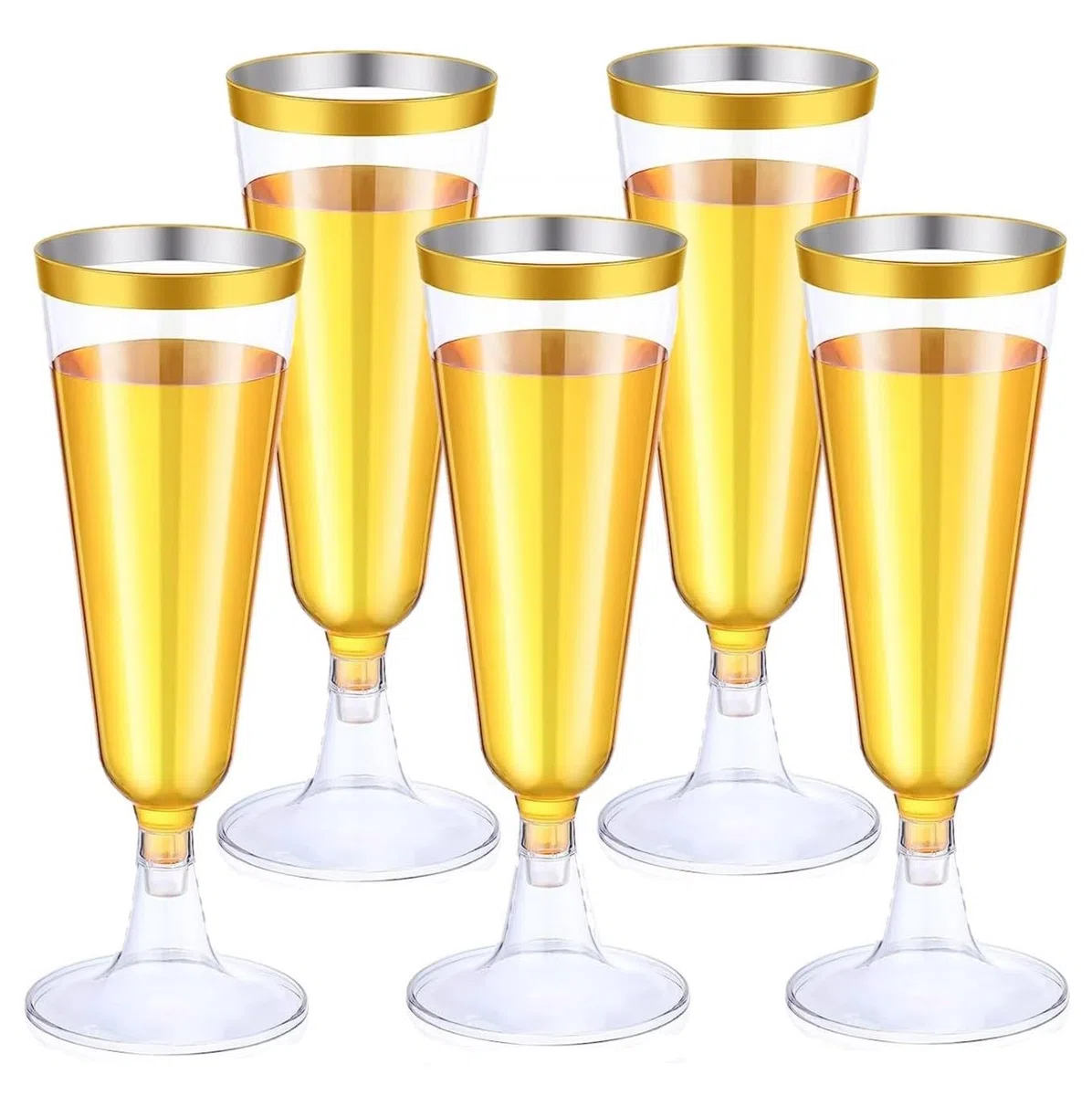 LATERN 50 Pezzi Riutilizzabili Flute da Champagne con Bordo in Dorato, 150ml Bicchieri da Champagne in Plastica Bicchieri da Vino con Gambo per Anniversario Matrimonio Giardino Feste (5,5 x 16,5cm)