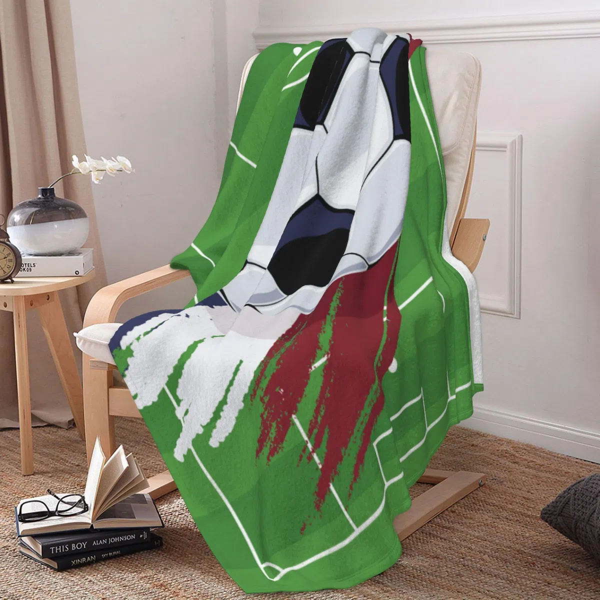 Coperta a tema calcio 150 x 200 cm,coperta a tema sportivo per bambini,morbida e confortevole coperta in flanella con motivo a pallone da calcio, adatta per bambini e adolescenti (B, 150 x 200 cm)