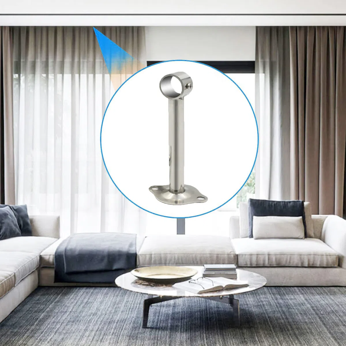 4 Pezzi Staffa di Montaggio a Soffitto per Tende, Bastone per Tende a Parete Inox Robusto Supporto per la Leva dell'Armadio per Finestra Ufficio Guardaroba
