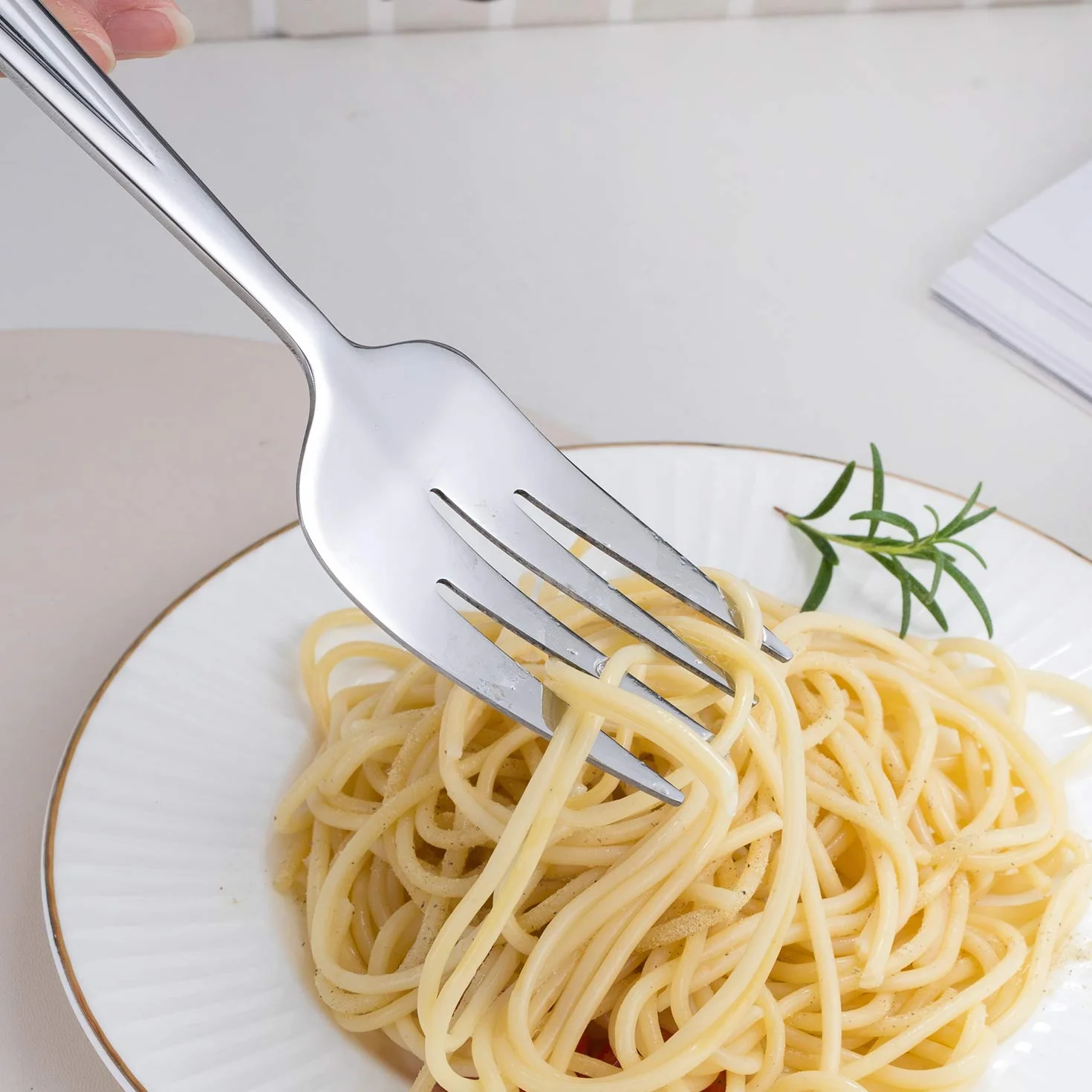 GoGeiLi Set di cucchiai e forchette in acciaio inox, contiene 3 cucchiai grandi e 3 forchette, 24,1 cm Lavabile in lavastoviglie, set per catering