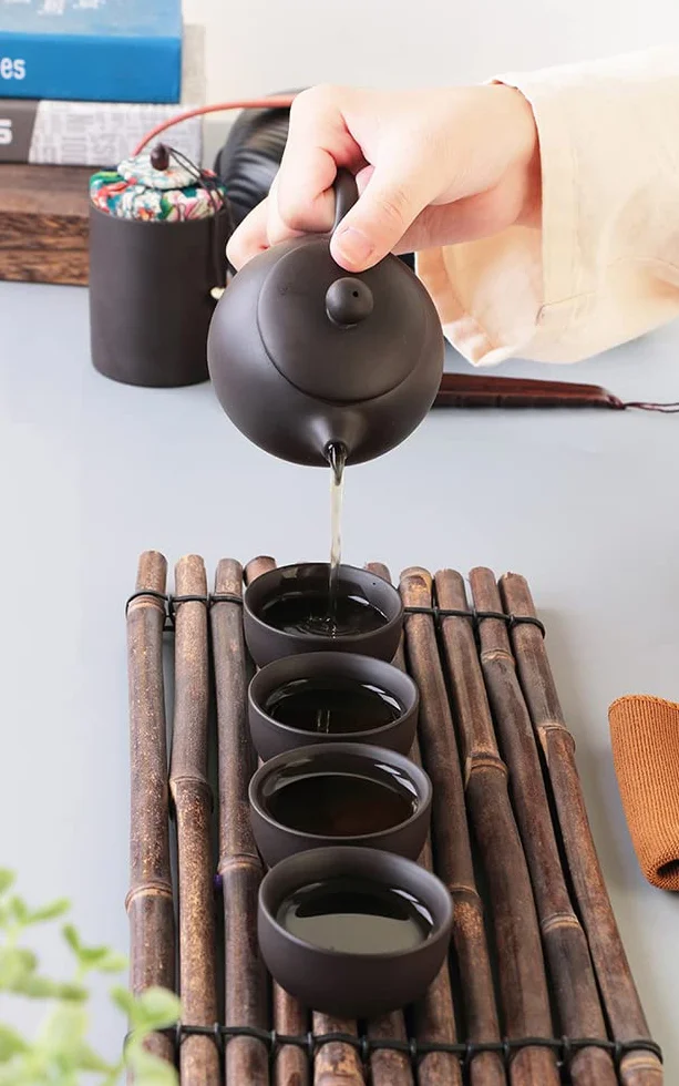 Set da tè 7 pezzi Cinese Servizio da tè in ceramica Piccolo con teiera da 130ml e 4 tazze da tè da 30ml Set da tè portatile da viaggio come regalo