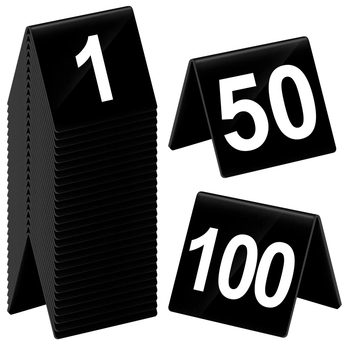100 pezzi numeri da tavolo in acrilico da 1 a 100 tende numerate su due lati, per ristoranti, matrimoni, tende, per feste, banchetti, servizi, indicatori, forniture, 5 x 5 x 4 cm (numero bianco)