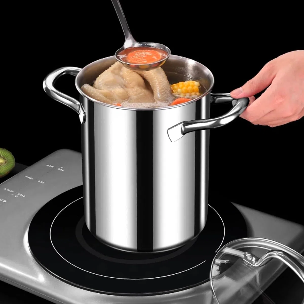 Avilia Asparagera in Acciaio Inox - Pentola per Asparagi e Verdure con Cestello Retato Estraibile, Fondo Triplo per Miglior Distribuzione del Calore, 16 cm