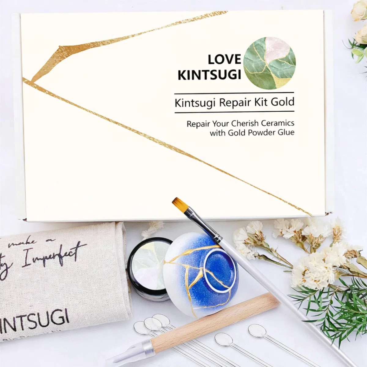 Bio Kintsugi Kit - Kintsugi Set di Riparazione per Tazza, Statua, Ceramica Sicuro per Alimenti e Lavabile in Lavastoviglie, per Principianti, Kit per Kintsugi di Arte Giapponese