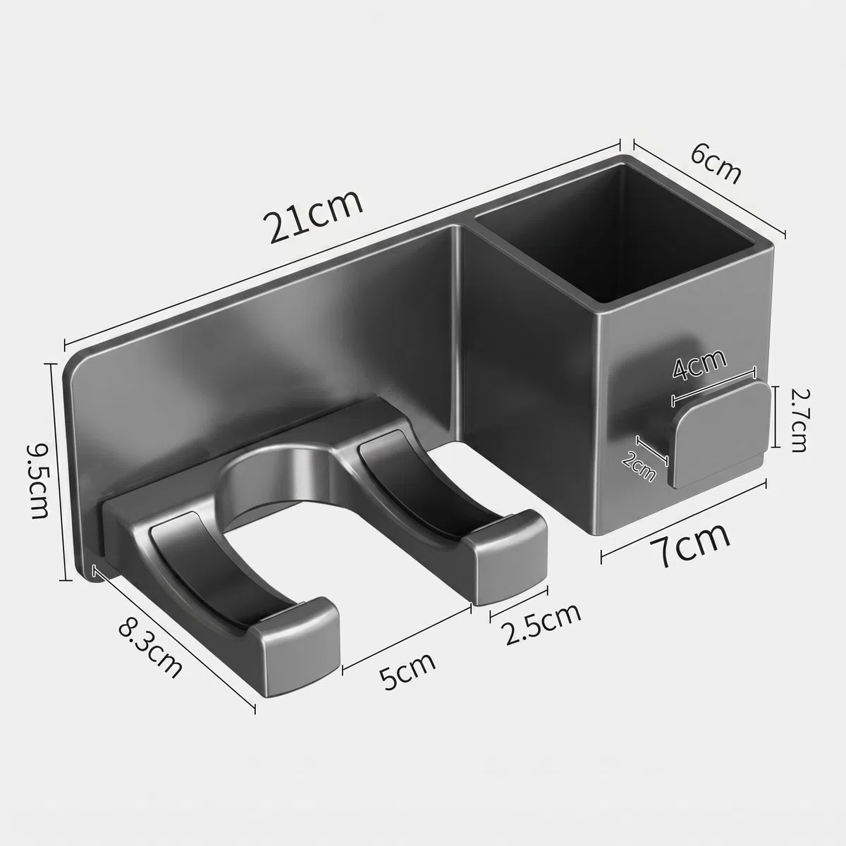 XQ&XG Supporto da Parete per asciugacapelli in Alluminio | Installazione adesiva senza fori, vano portaoggetti, avvolgicavo, supporto curvo con protezione silicone