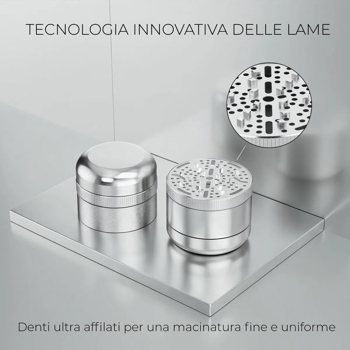 Viberium Grinder Metallo 60 mm- Grinder Belli Tritino, Grinders Kit Original, Accessori per Erbe, Herb Crusher Professionale, Macinino, 4 Pezzi, Argento