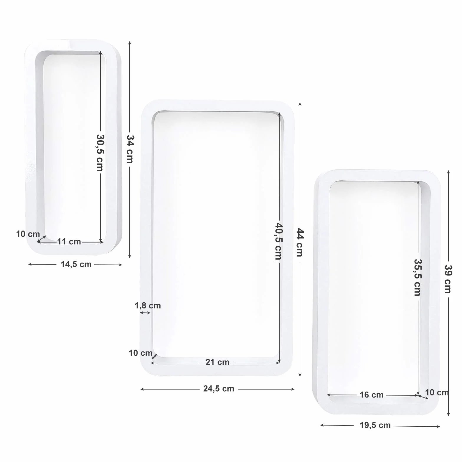 SONGMICS Set di 3 Mensole da Parete Scaffale Carico Massimo 15 kg MDF 44 39 34 cm Bianco LWS97W