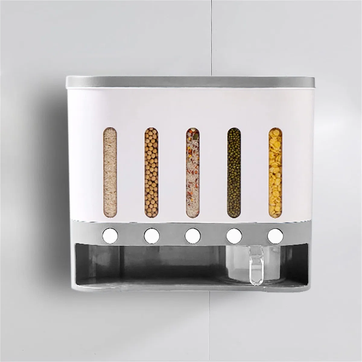 Cornflakes - Dispenser per cereali con misurino, con divisorio, design trasparente e visibile per la conservazione di riso nero, mais, ecc., 40 x 15 x 34 cm