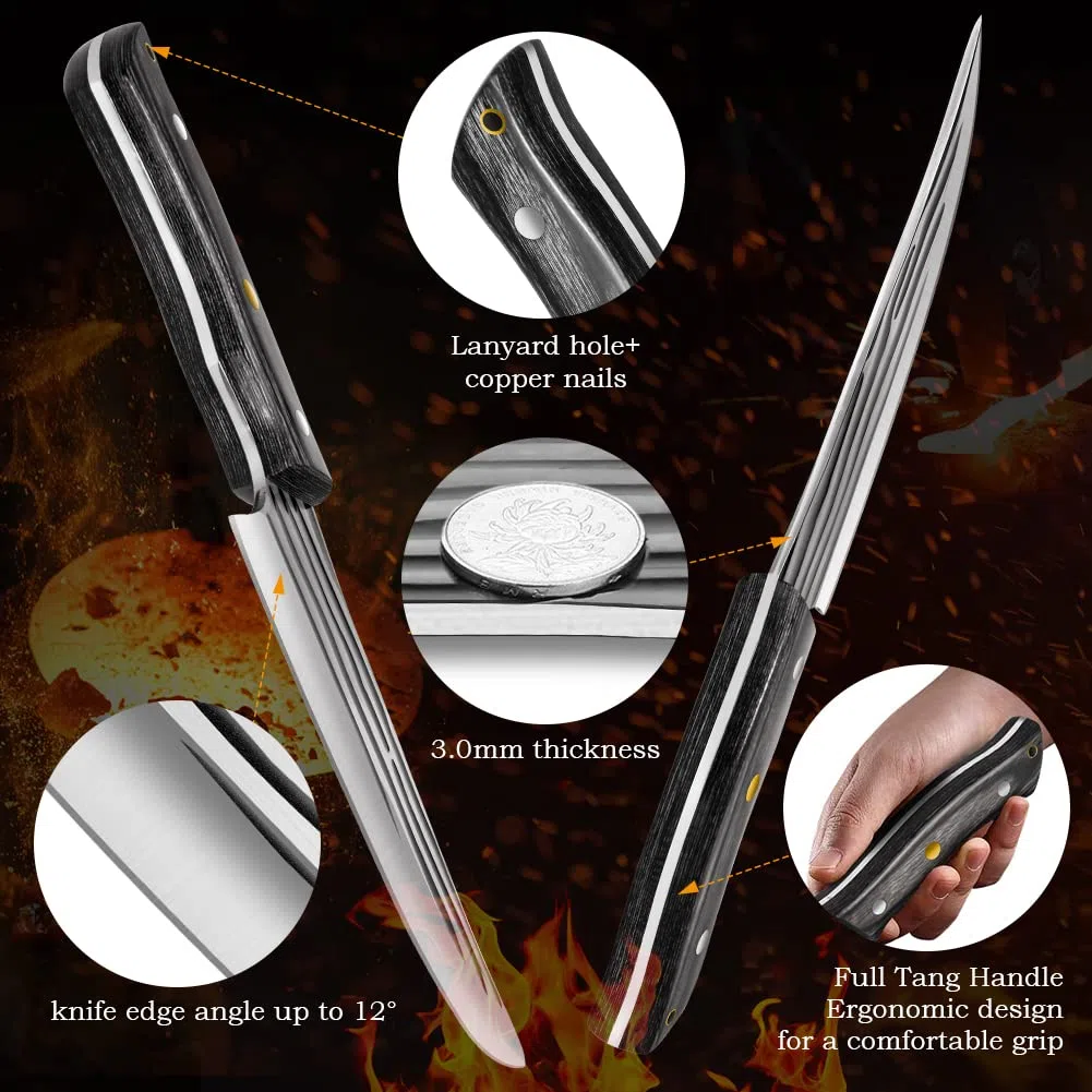 Home Safety Coltello da Macellaio, Coltello da Cucina Professionale 17cm per Disossare Forgiato a Mano per Carne Verdure Coltello per Grigliare all'aperto con Manico Ergonomico in Legno