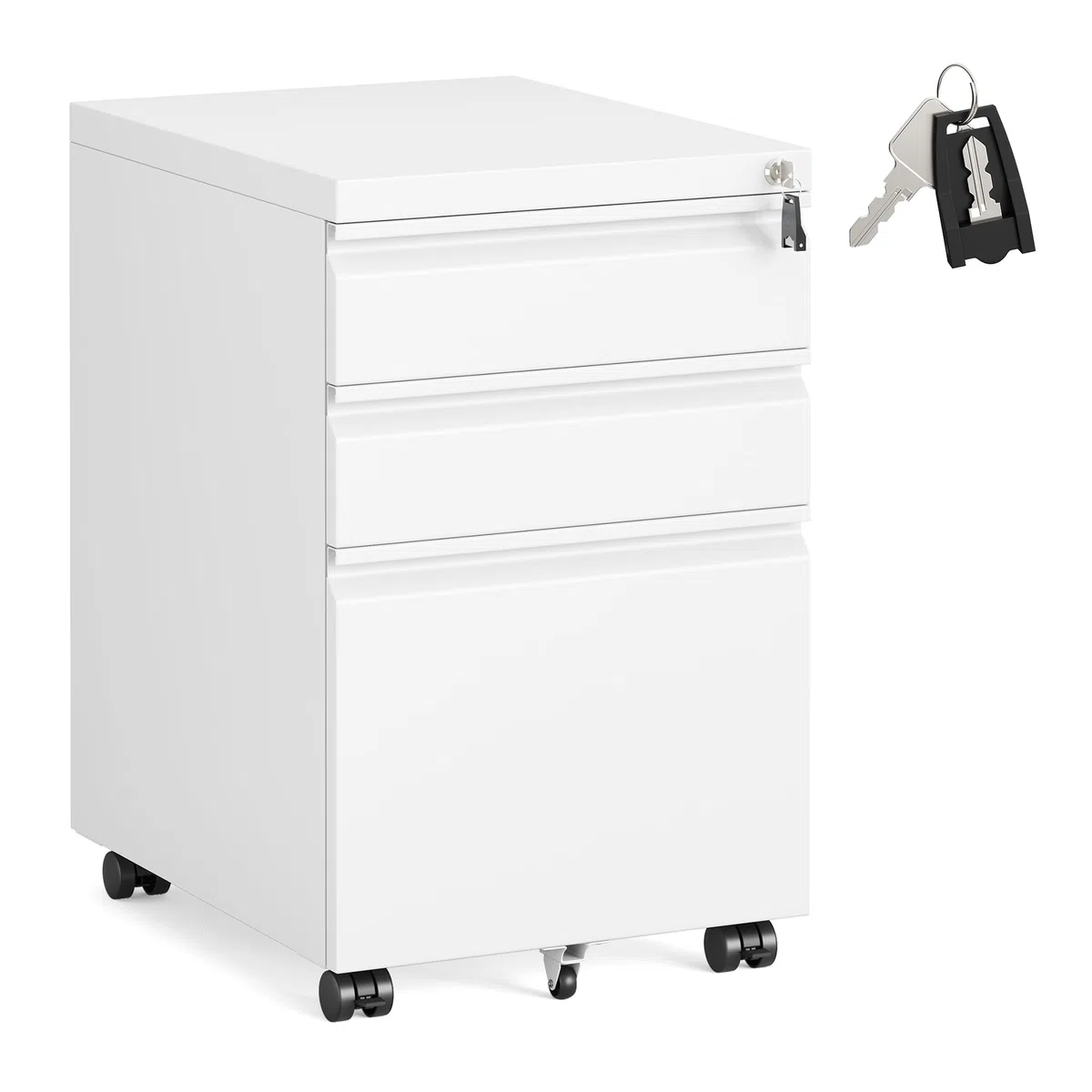 SONGMICS Mobile per Documenti a 3 Cassetti, Cassettiera da Ufficio in Metallo, Acciaio, 3 Cassetti con Serratura, Supporto con Ruote per Stampante, 39 x 50 x 62 cm, Bianco Opaco OFC033W101