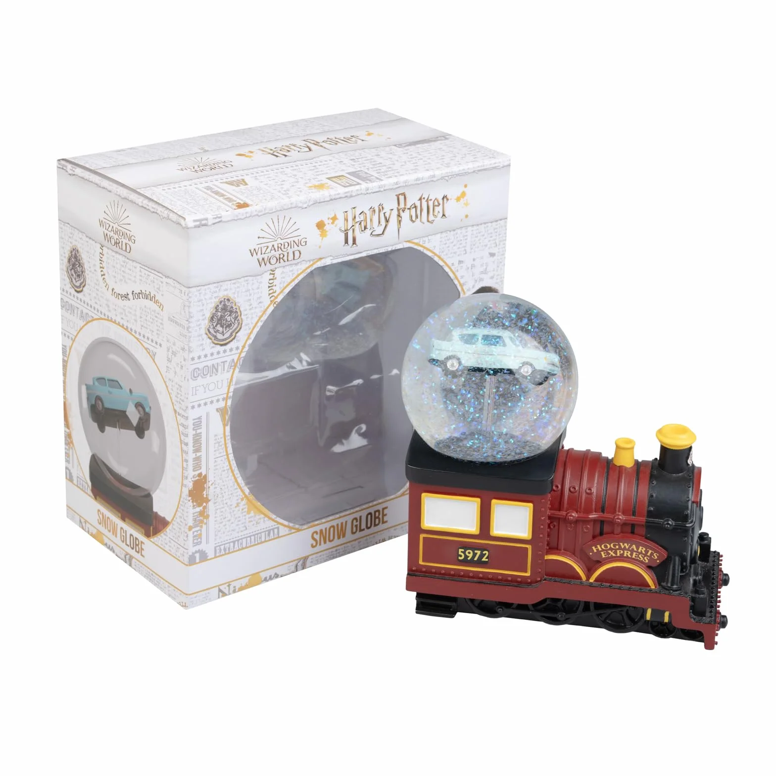 Grupo Erik Palla di Neve Harry Potter Natale - Addobbi Natalizi, Hogwarts Express con Auto Volante 14,5 x 14 x 8 cm | Palla di Vetro Decorativa: Regalo Harry Potter Gadget