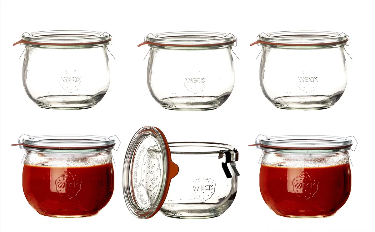 Weck Vasetto Tulipano 580 ml con Coperchio da 100 mm, Completi di Guarnizione e Clips, Scatola da 6 Pezzi, Vetro, Trasparente