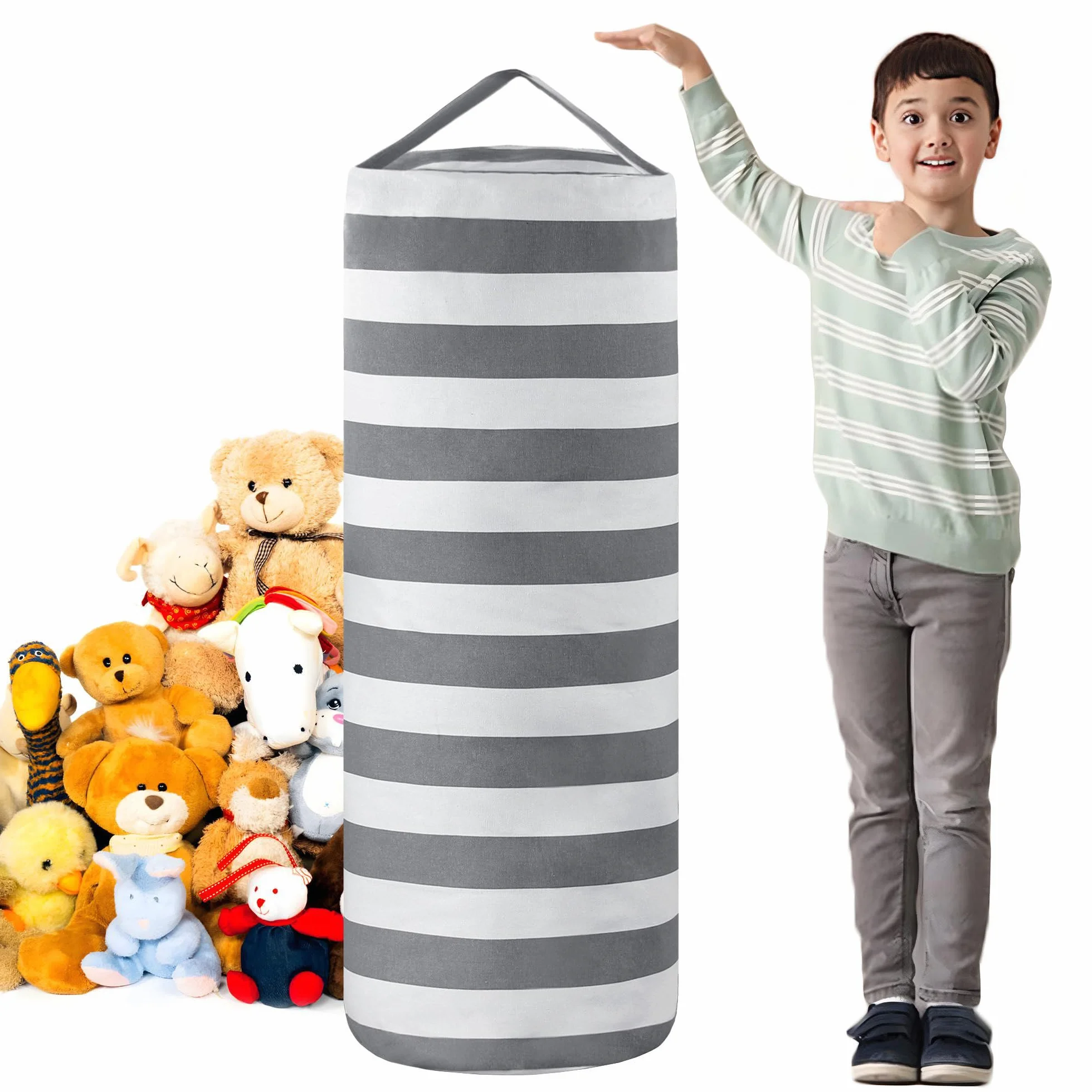 Pouf a sacco per riporre giocattoli di peluche, per bambini e bambine, con cerniera a tutta lunghezza, decorazione per mobili, per organizzare, sedersi, giocare e scatolare