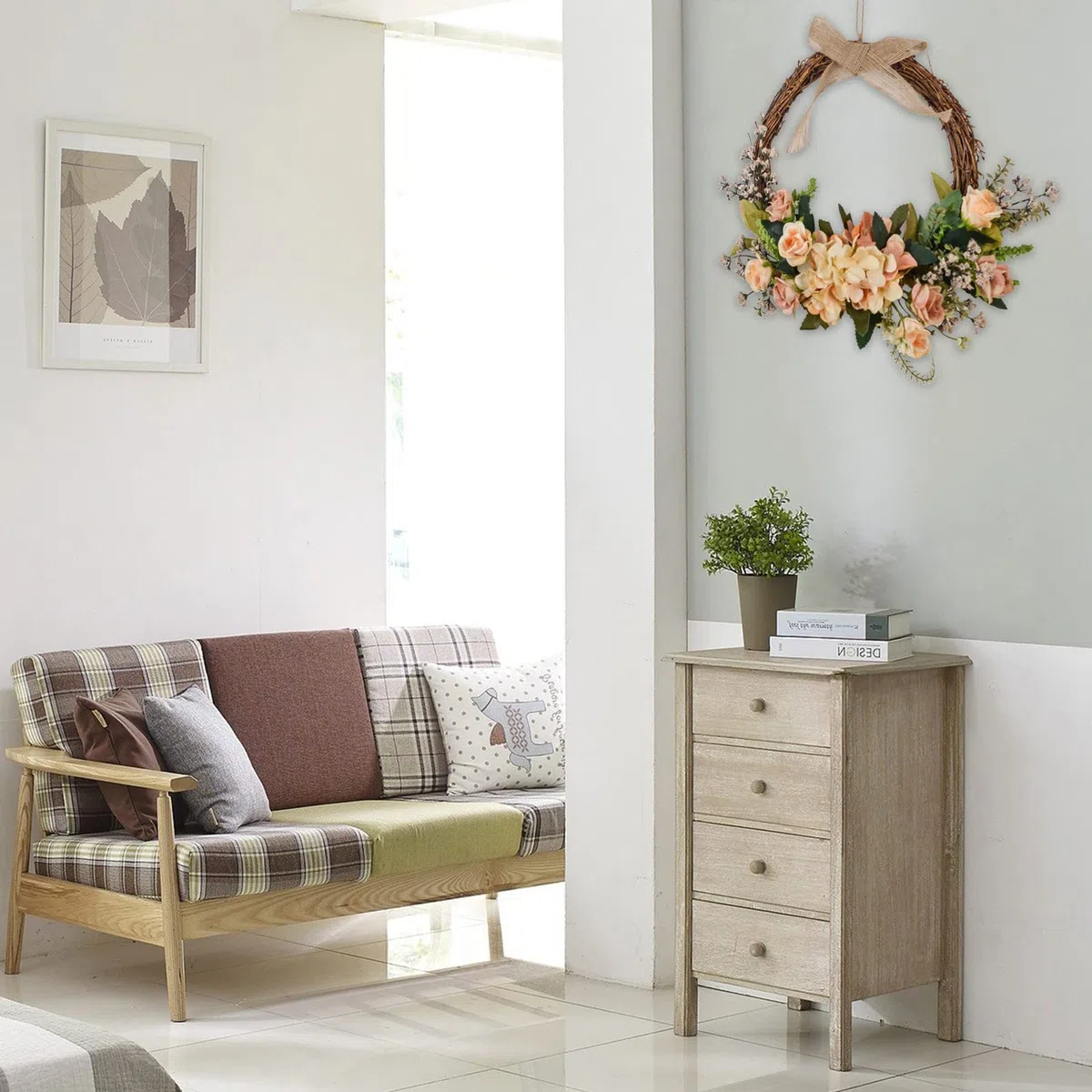 Ghirlanda Primaverile per Porta d'ingresso | Estate Primavera Ghirlanda Fiori Rattan Intrecciato a Mano - Decorazione Domestica per Porta d'ingresso, Parete, Finestra, Matrimonio, Feste