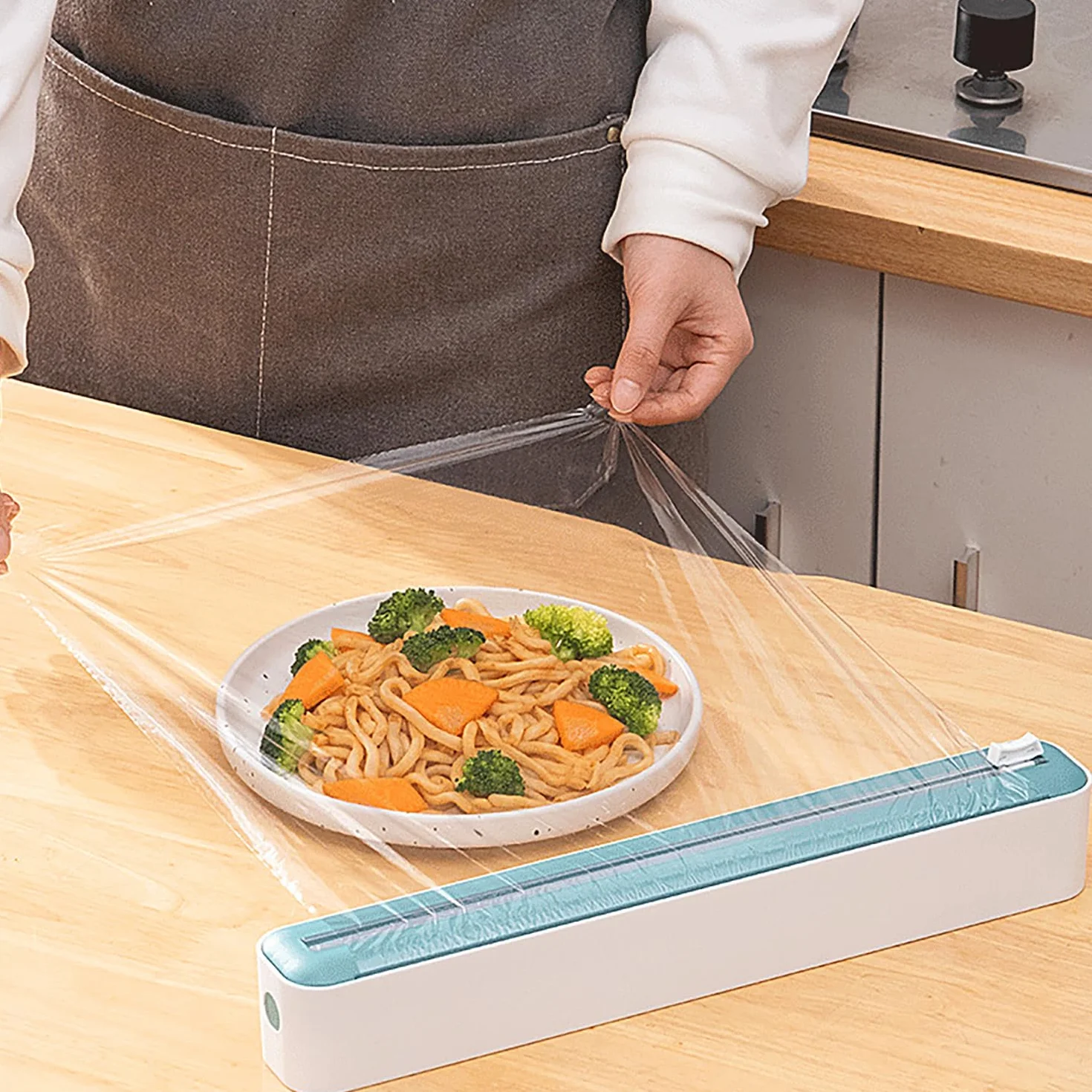 Cucina Taglierina Distributore Di Pellicole - 1 Pezzo, Verde Chiaro, Tagli Netti, Senza Bisogno di Strappare a Mano, un Passo più Veloce Conservazione Della Freschezza Degli Ingredienti