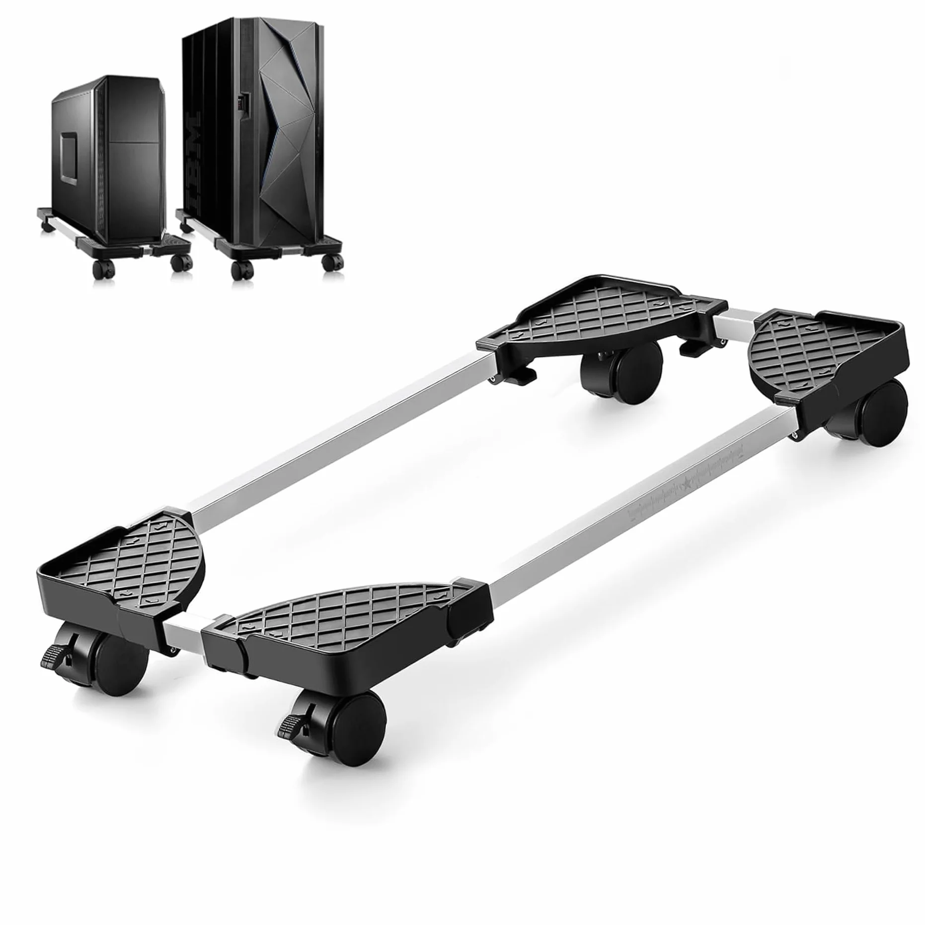 Supporto PC Fisso, Mobile CPU Holder Cart, Regolabile Carrello Porta PC con Ruote, Carrello Porta Computer Tower, per Tower Desktop Sotto Scrivania(Nero)