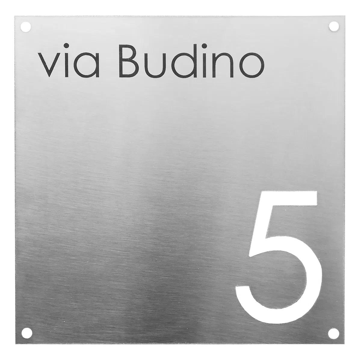 GUIZZO Creart - Numero Civico Esterno in Acciaio Inox, Targa Personalizzata con Numeri Civici Esterni, Via e/o Famiglia e Nomi Made in Italy, Targhetta Personalizzata Porta Ingresso Esterno, 15x15H cm