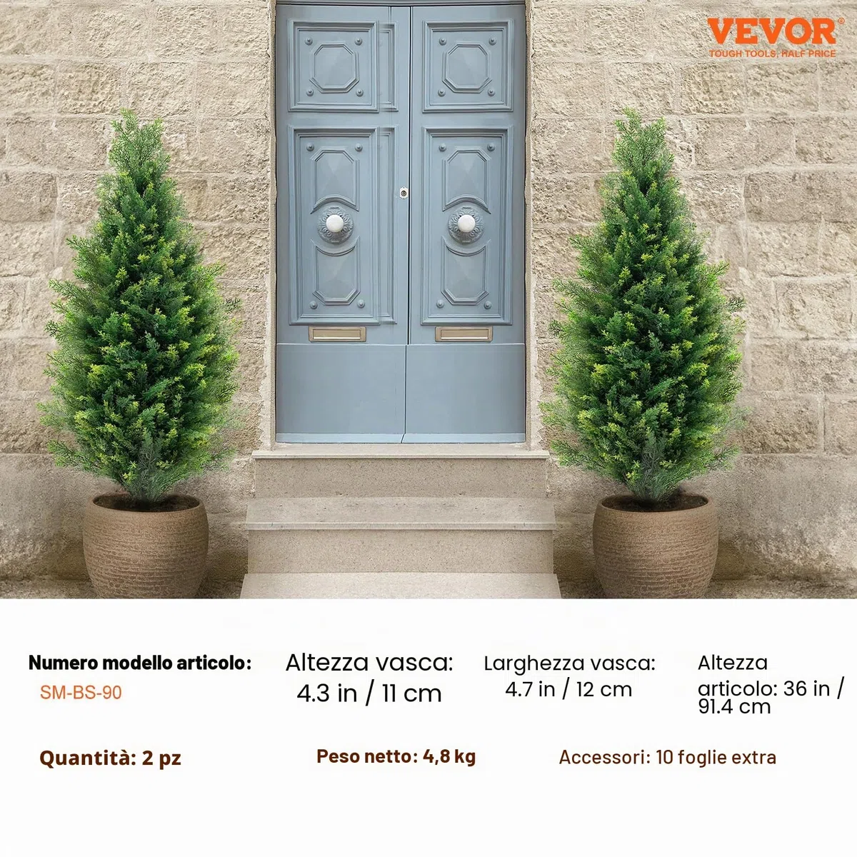 VEVOR Albero Topiario di Cedro Artificiale, Alto 91,4 cm Realistiche Piante in Vaso di Pino con Foglie Extra, Set di Verde Artificiale Protetto dai Raggi UV per Domestica di Interni Esterni (2 Pezzi)