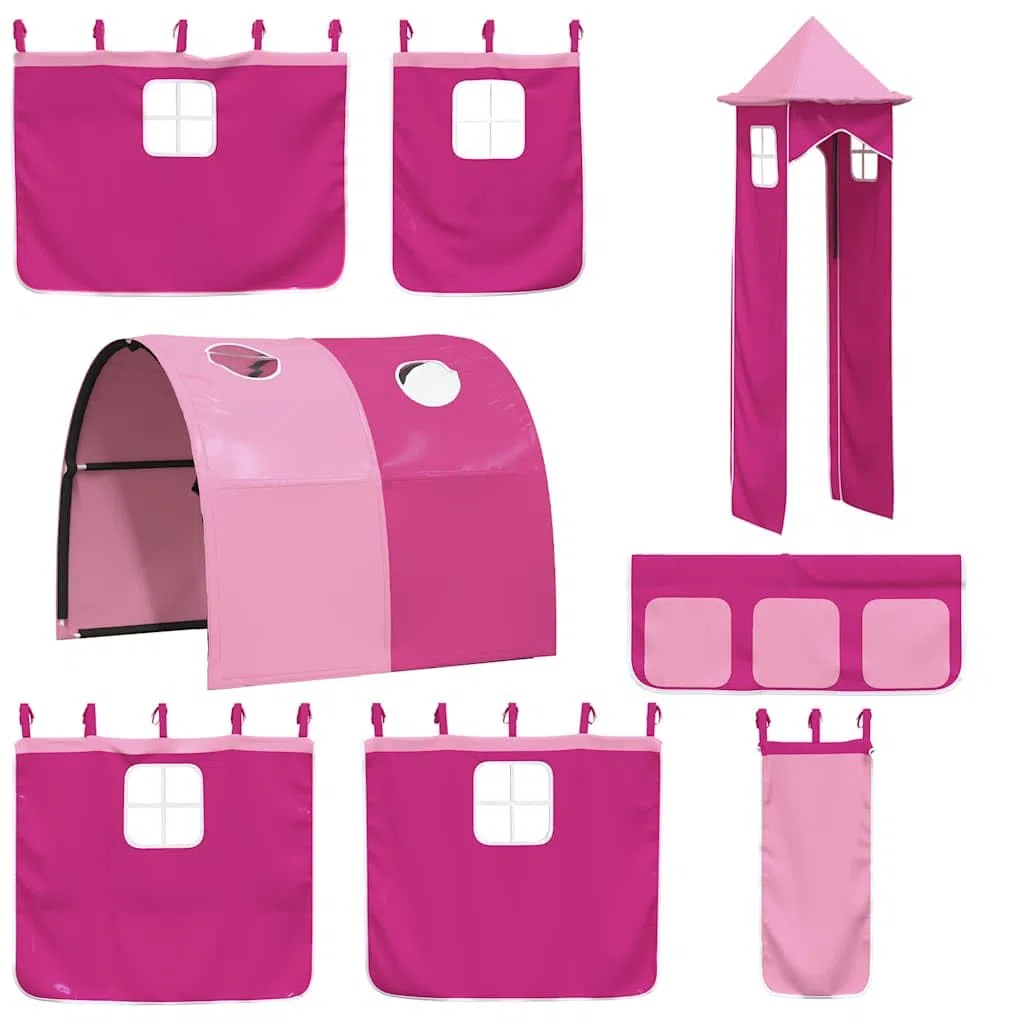 vidaXL Tende per letto a soppalco bambini, Rosa, con tunnel e torre, Tenda oscurante, Baldacchino, Tenda privacy sotto letto, Tenda da gioco, Arredo cameretta