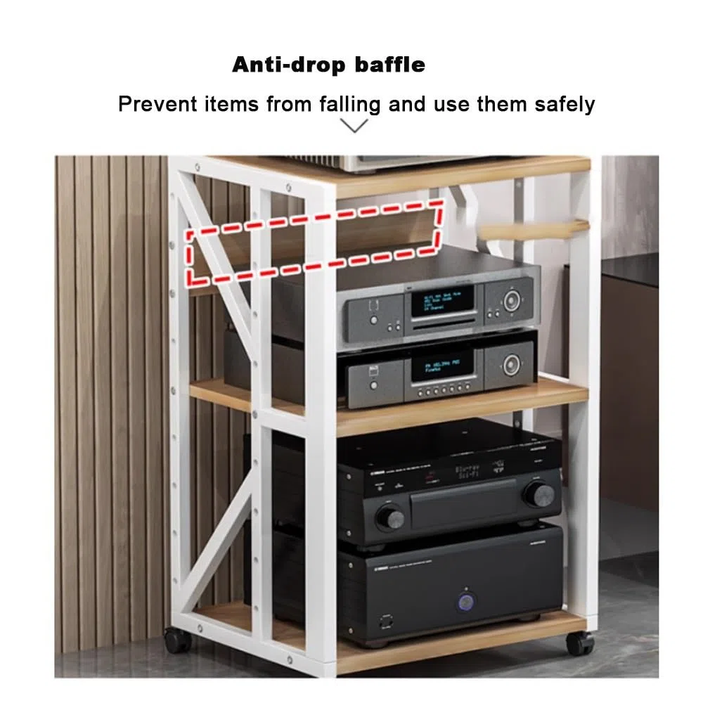 Supporto multimediale AV, Rack Audio Mobile, Rack Stereo a 3, 4 e 5 Livelli con Ruote, mobiletto portaoggetti con Altezza Regolabile, mobiletto Porta componenti Aperto HiFi (Nero, 5 Livelli)