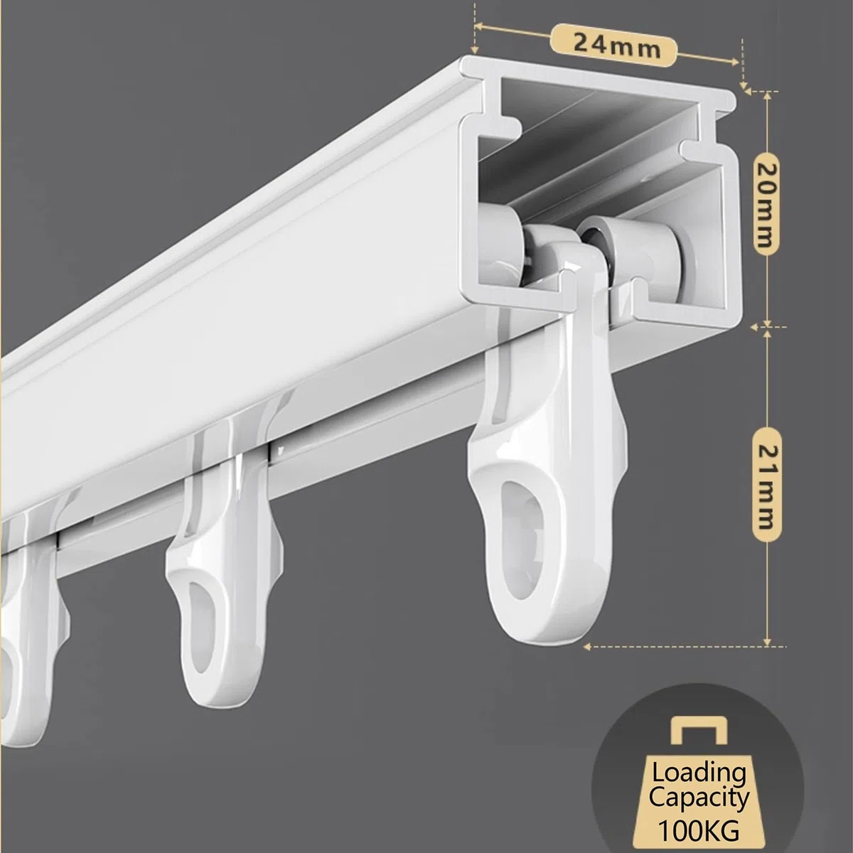 Binario Per Tende Doppio, Bastone Tenda Soffitto In Alluminio, Resistente Binario Tenda Soffitto Silenziose E Lisce Per Divisorio Tra Soggiorno E Camera Da Letto(White,2.1m)