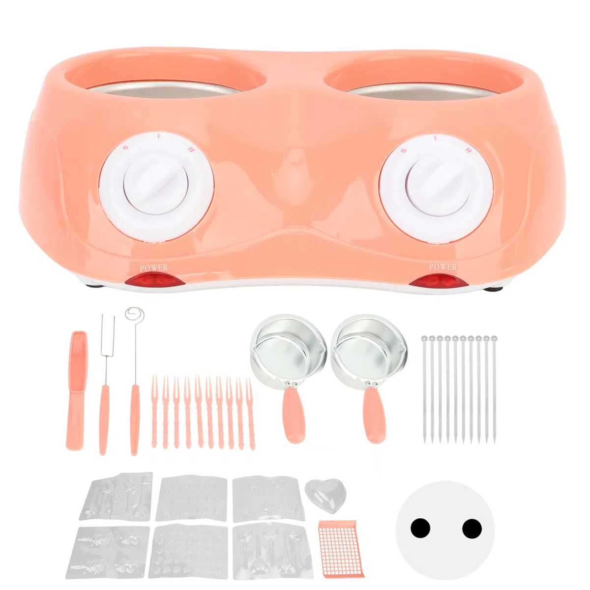 Set per Doppia Fonduta di Cioccolato Elettrico, Sciogli Cioccolato Elettrico Piccolo Bagnomaria per Cioccolato con Set di Stampi Fai-Da-Te per Cioccolato Caramella Burro Formaggio Caramello (EU-Rosa)