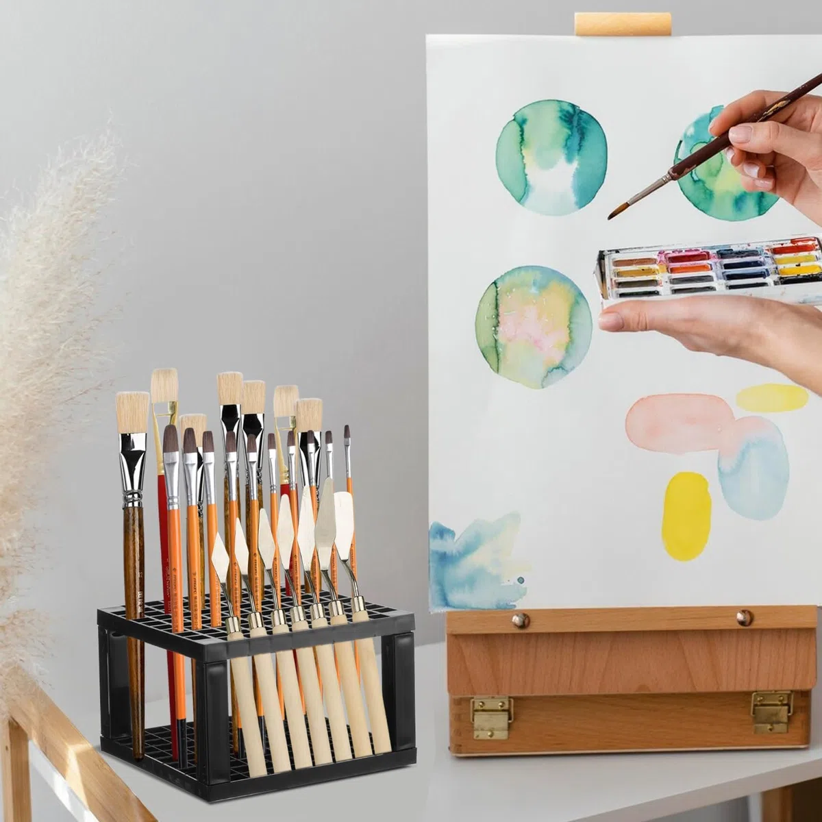 YEXEXINM 2 organizer per colori acrilici con porta pennelli, 7 strati di vernici trasparenti, per artigianato, hobby, modellini in miniatura, bottiglia di pigmento leggero